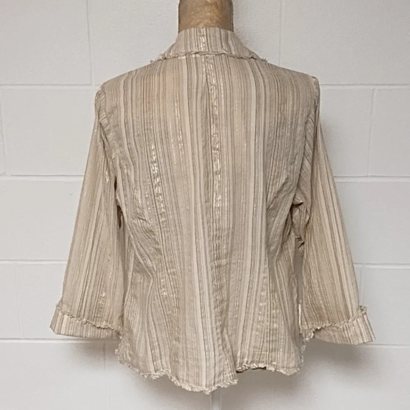 Cato Very Lightweight Cotton, Raw Edge, Tie Front Blouse Shacket Layering Piece - Picture 2 of 10